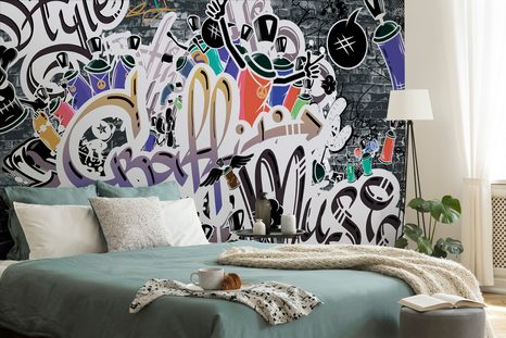 SELF ADHESIVE WALLPAPER TRENDY PURPLE GRAFFITI WALL - WALLPAPERS - 🔥 TOTAL SALE 🔥