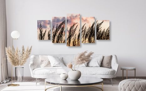 5-DÍLNÝ OBRAZ TRÁVA PŘI ZAPADAJÍCÍM SLUNCI - OBRAZY PŘÍRODY A KRAJINY - OBRAZY