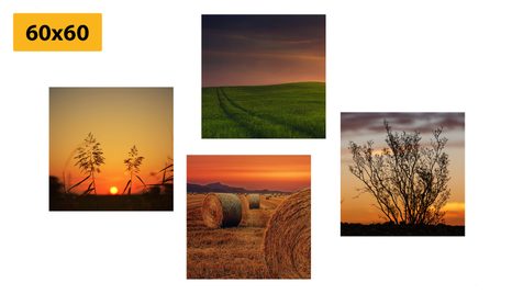 SET DI QUADRI – TRAMONTO ROMANTICO SUL PRATO - COLLEZIONI DI QUADRI - STAMPE E QUADRI