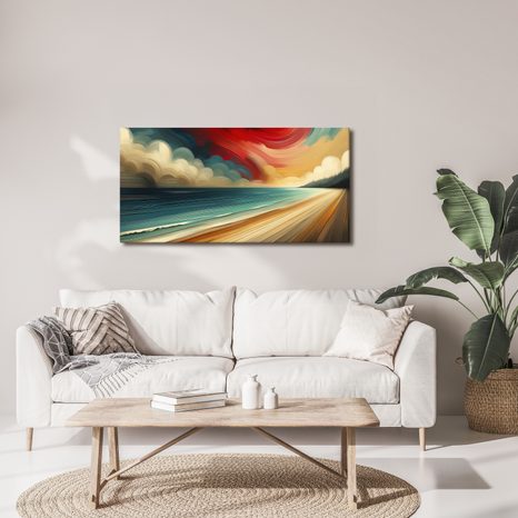 OBRAZ ČERVENÉ NEBE NAD POBŘEŽÍM - OBRAZY MOŘE A PLÁŽ - OBRAZY