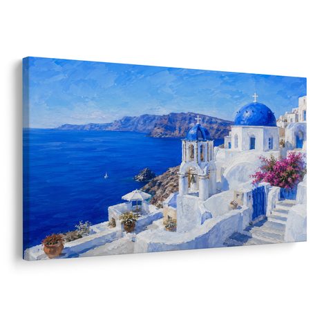 WANDBILD BLAUE KUPPELN VON SANTORINI - BILDER MEER UND STRAND - BILDER