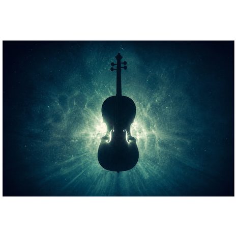 SAMOLEPILNA FOTOTAPETA VIOLONČELO V KOZMIČNI SVETLOBI - GLASBENE FOTOTAPETE - TAPETE