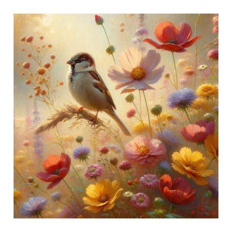 OBRAZ PTÁČEK V ROZKVETLÉ PŘÍRODĚ - OBRAZY PTÁCI - OBRAZY