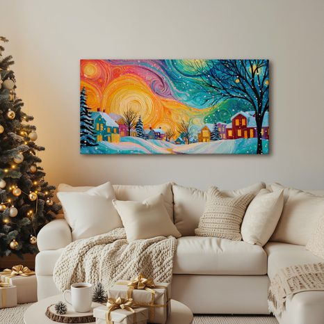 VÁNOČNÍ OBRAZ KOUZELNÁ NOC BAREVNÉ DOMY - VÁNOČNÍ A ZIMNÍ OBRAZY - PICTURES