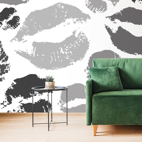 SELF ADHESIVE WALLPAPER POP ART GRAY KISSES - SELF-ADHESIVE WALLPAPERS - WALLPAPERS