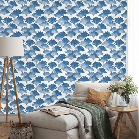 SAMOLEPÍCÍ TAPETA MODRÉ AKVARELOVÉ LISTY - VZOROVANÉ TAPETY - TAPETY