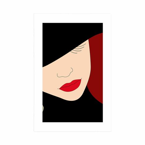 PLAKAT Z PASSE-PARTOUT ELEGANCKA DAMA W KAPELUSZU - KOBIETY - PLAKATY