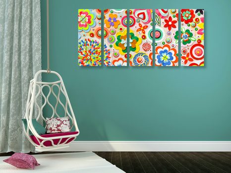 5-DÍLNÝ OBRAZ ABSTRAKCE KVĚTŮ - ABSTRAKTNÍ OBRAZY - OBRAZY