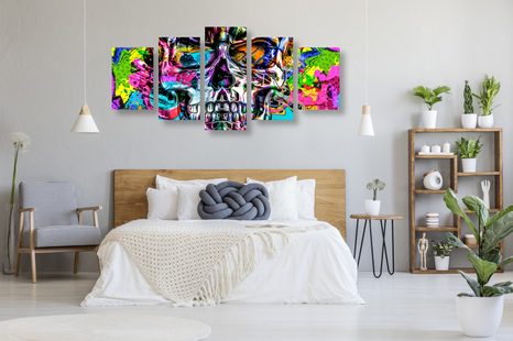 5-DIELNY OBRAZ FAREBNÁ UMELECKÁ LEBKA - POP ART OBRAZY - OBRAZY