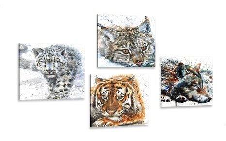 CANVAS PRINT SET ANIMALS IN A BEAUTIFUL WATERCOLOR DESIGN - SET OF PICTURES - PICTURES