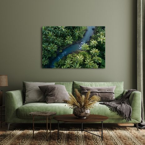 WANDBILD TROPISCHER FLUSS IM DSCHUNGEL - BILDER BÄUME UND LAUB - BILDER