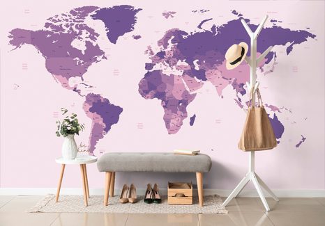 CARTA DA PARATI AUTOADESIVA – MAPPA DEL MONDO DETTAGLIATA IN VIOLA - CARTA DA PARATI AUTOADESIVE - CARTA DA PARATI