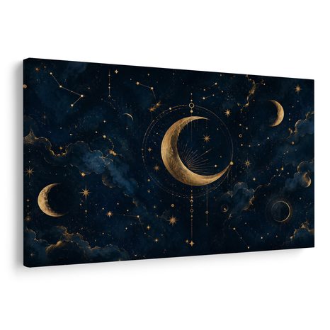 TABLEAU SUR TOILE – LUNE MYSTIQUE DANS LE CIEL NOCTURNE - TABLEAUX MOIS - TABLEAUX