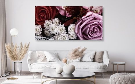 WANDBILD BLUMENSTRAUSS AUS ROSEN IM RETRO-STIL - VINTAGE- UND RETRO-BILDER - BILDER