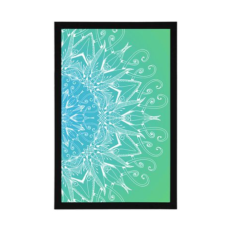 PLAKÁT BÍLÁ MANDALA NA MODROZELENÉM POZADÍ - FENG SHUI - PLAKÁTY