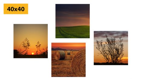 SET DI QUADRI – TRAMONTO ROMANTICO SUL PRATO - COLLEZIONI DI QUADRI - STAMPE E QUADRI