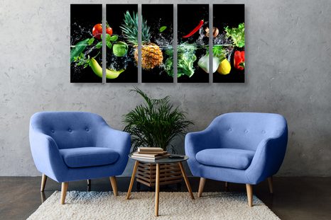 5-TEILIGES WANDBILD BIO-OBST UND GEMÜSE - BILDER VON ESSEN UND GETRÄNKEN - BILDER