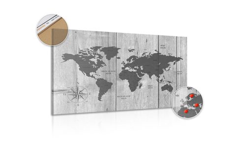 QUADRO IN SUGHERO – MAPPA GRIGIA SU SFONDO DI LEGNO - QUADRI SU SUGHERO - STAMPE E QUADRI