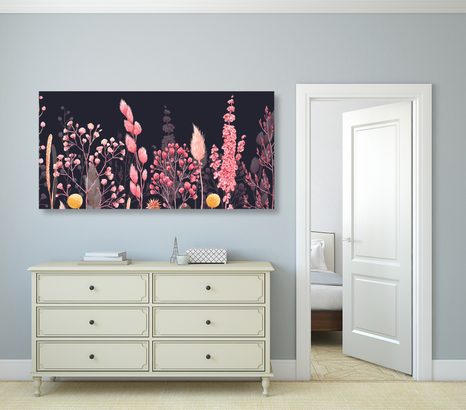 WANDBILD VARIANTEN VON GRAS IN ROSA - BILDER BLUMEN - BILDER