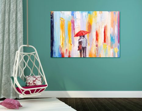 TABLEAU SUR TOILE – PROMENADE SOUS LA PLUIE - TABLEAUX D'AMOUR - TABLEAUX