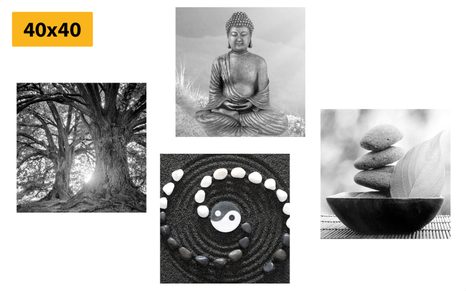 SET OBRAZŮ FENG SHUI V ČERNOBÍLÉM STYLU - SESTAVY OBRAZŮ - OBRAZY