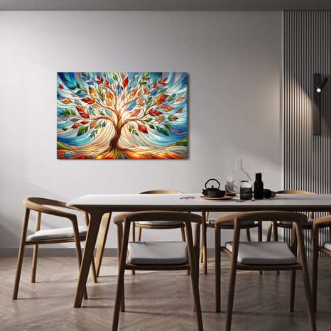 OBRAZ DRZEWO ŻYCIA W KOLOROWYM WITRAŻU - OBRAZY DRZEWA ŻYCIA - OBRAZY