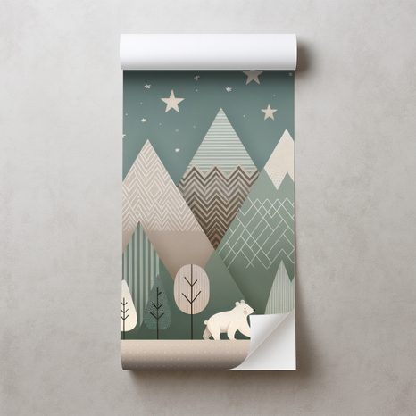 SELBSTKLEBENDE TAPETE KINDER BERGLANDSCHAFT MIT BÄR - KINDERTAPETEN - TAPETEN