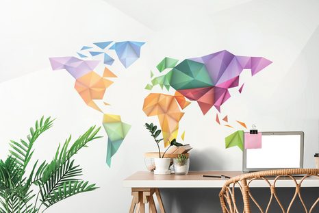 SAMOLEPÍCÍ TAPETA BAREVNÁ MAPA SVĚTA VE STYLU ORIGAMI - SAMOLEPÍCÍ TAPETY - TAPETY