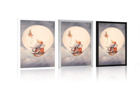 PLAKÁT ZASNĚNÝ SLON NAD OBLAKY - ZASNĚNÁ ZVÍŘÁTKA - PLAKÁTY