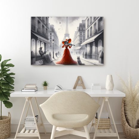 OBRAZ PAŘÍŽSKÁ ULICE S HOUSLISTKOU - OBRAZY ŽENY - OBRAZY