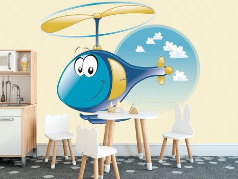 TAPETE HUBSCHRAUBER IN DEN WOLKEN - KINDERTAPETEN - TAPETEN