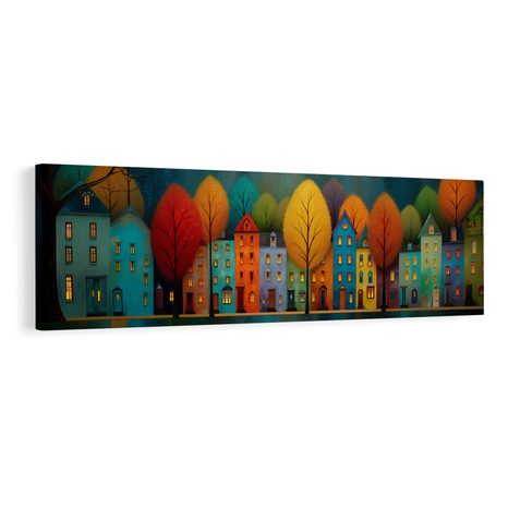 OBRAZ BAREVNÉ DOMY A STROMY - BAREVNÉ DOMY - OBRAZY