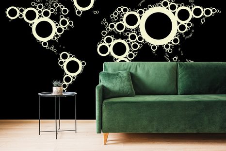 CARTA DA PARATI – MAPPA DI CERCHI CON SFONDO NERO - CARTA DA PARATI MAPPE - CARTA DA PARATI