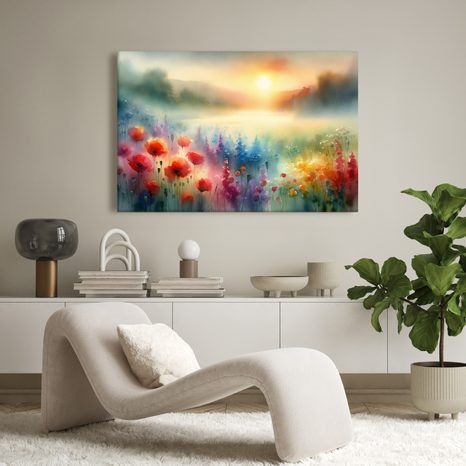OBRAZ LOUKA PŘI VÝCHODU SLUNCE - OBRAZY VÝCHOD A ZÁPAD SLUNCE - OBRAZY