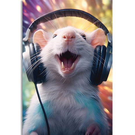 QUADRO SU TELA – RATTO CON CUFFIE - QUADRI DI ANIMALI DA FESTA CON LE CUFFIE - STAMPE E QUADRI