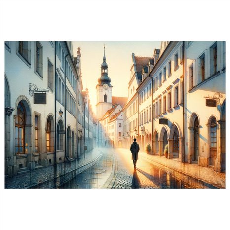 OBRAZ PROCHÁZKA RANNÍ ULICÍ - OBRAZY MĚSTA - OBRAZY