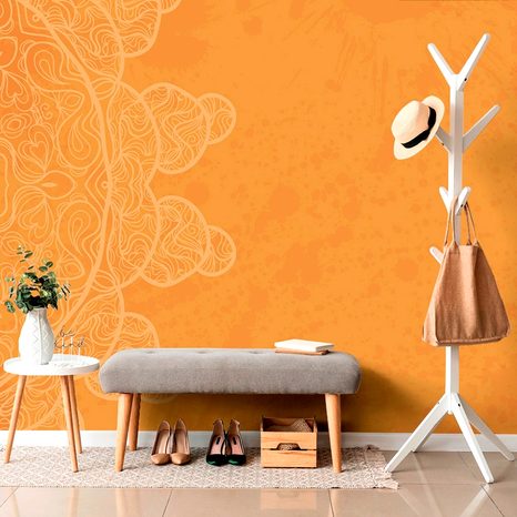 PAPIER PEINT ARABESQUE ORANGE SUR FOND ABSTRAIT - FOND D'ÉCRAN FENG SHUI - PAPIER PEINT