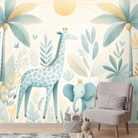 SELBSTKLEBENDE TAPETE NIEDLICHE TIERE IM DSCHUNGEL - KINDERTAPETEN - TAPETEN