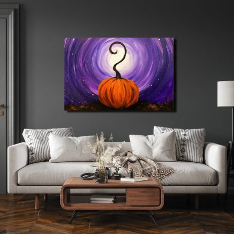 QUADRO SU TELA – ZUCCA SOTTO IL CIELO VIOLA - QUADRI HALLOWEEN E HORROR - STAMPE E QUADRI