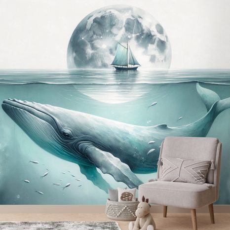 TAPETA VELRYBA POD MĚSÍČNÍM SVITEM - TAPETY MOŘŠTÍ ŽIVOČICHOVÉ - TAPETY