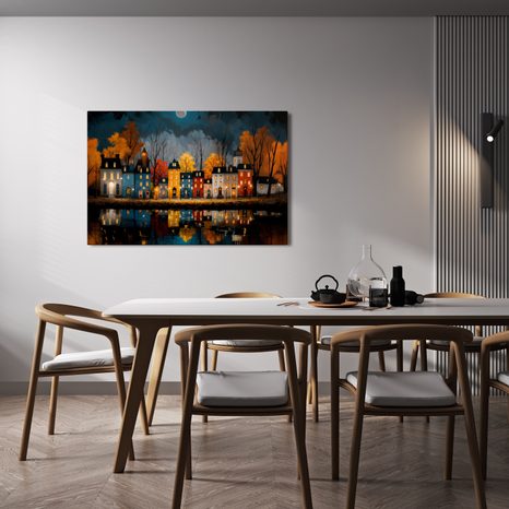 OBRAZ KOUZELNÁ ZIMNÍ VESNICE - BAREVNÉ DOMY - OBRAZY