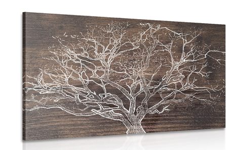 PICTURE OF A TREE CROWN ON A WOODEN BACKGROUND