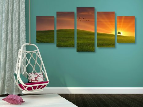 5-DIELNY OBRAZ STROM NA LÚKE - OBRAZY PRÍRODY A KRAJINY - OBRAZY