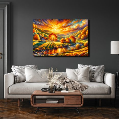 OBRAZ PODZIMNÍ KRAJINA SE ZÁPADEM - OBRAZY VÝCHOD A ZÁPAD SLUNCE - OBRAZY