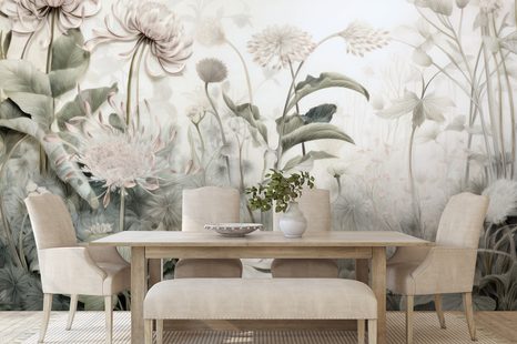 TAPET FLORI ACOPERITE DE NATURĂ CU CONTRASTUL BEJ - TAPETE FRUNZE - TAPETURI