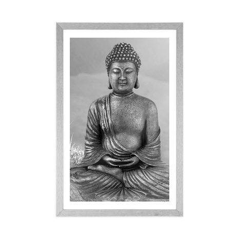 POSTER – STATUA DI BUDDHA IN POSIZIONE MEDITATIVA IN BIANCO E NERO - NERO E BIANCO - POSTER