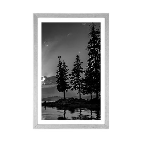 POSTER – LAGO DI MONTAGNA IN BIANCO E NERO - NERO E BIANCO - POSTER