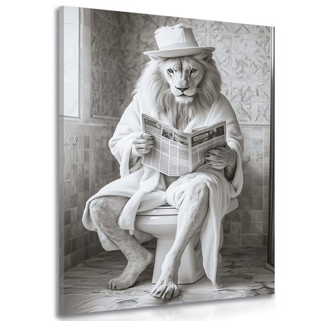 OBRAZ BÍLÝ LEV S NOVINAMI NA ZÁCHODĚ - OBRAZY - TOTÁLNÍ VÝPRODEJ 🔥