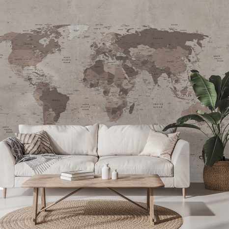 SAMOLEPILNA FOTOTAPETA VINTAGE ZEMLJEVID SVETA V BEŽ IN RJAVIH TONIH - TAPETE ZEMLJEVIDI - TAPETE