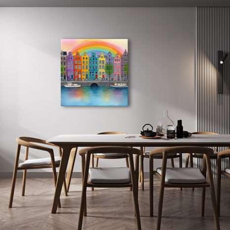 OBRAZ MĚSTSKÁ KRAJINA S DUHOU - BAREVNÉ DOMY - OBRAZY
